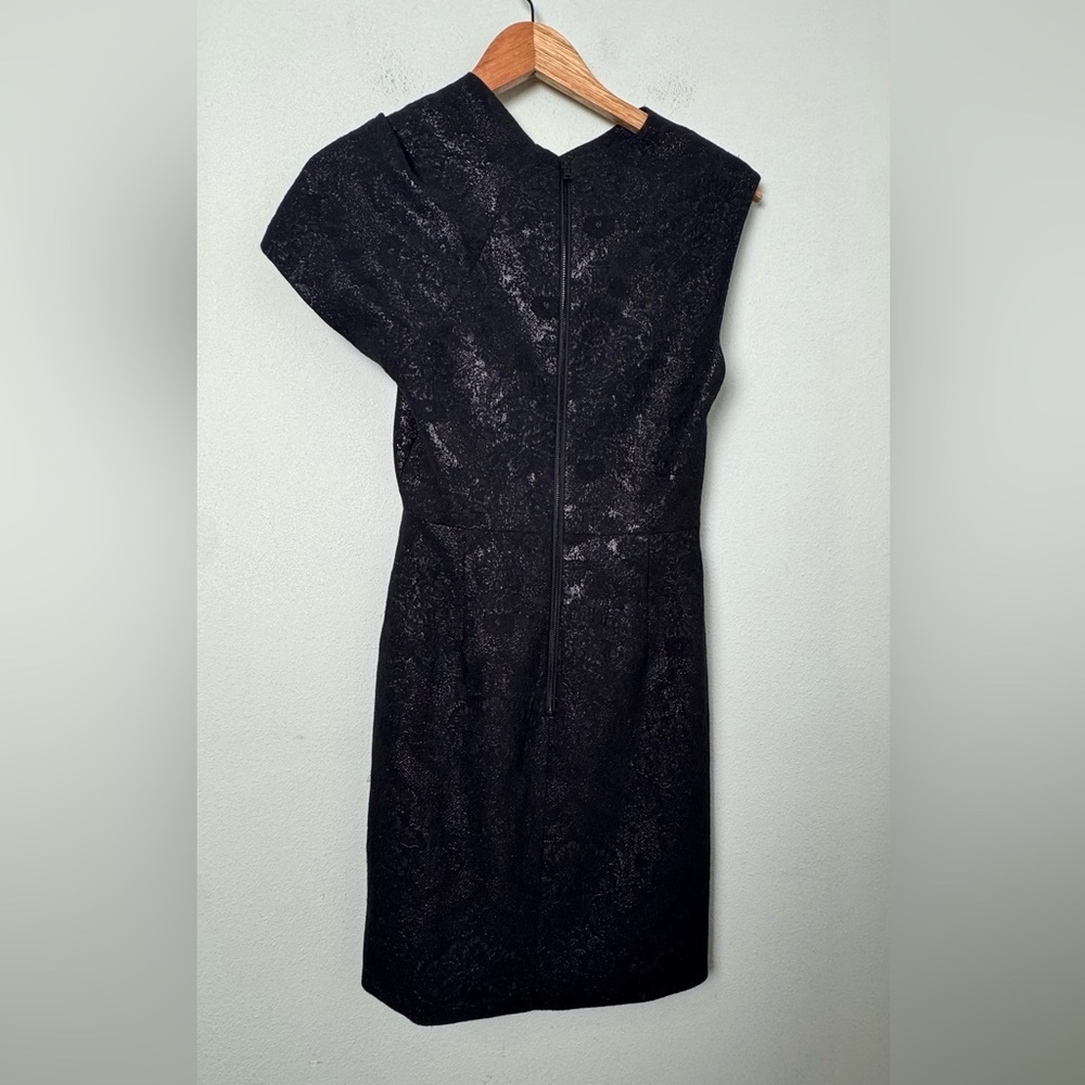 Alice + Olivia Kiro Ruffle Shoulder Jacquard Neck Cocktail Mini Dress Black Sz 4 - Picture 10 of 16